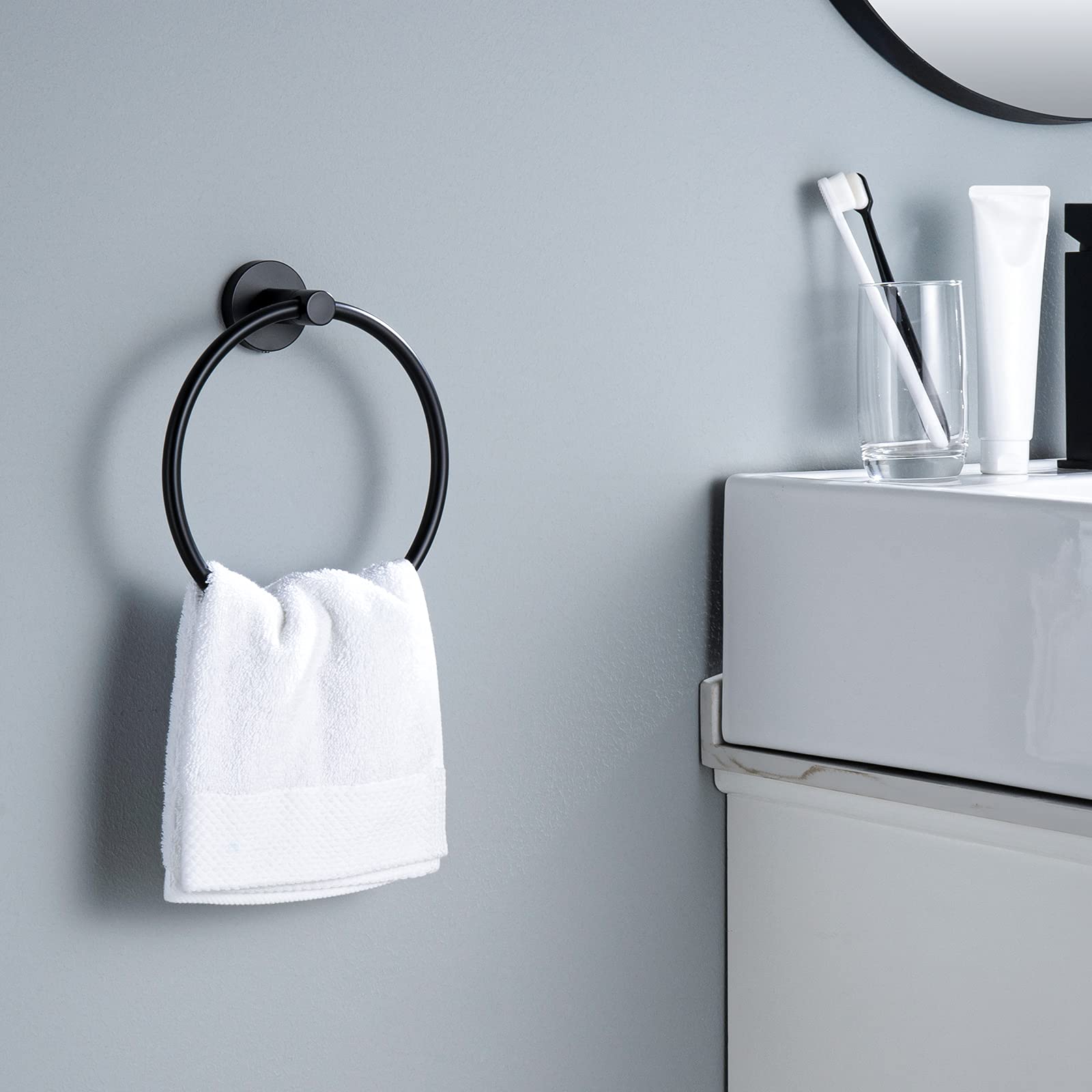 KES Matte Black Towel Ring Hand Towel Holder for Bathroom  Kitchen Bath Towel Holder Hangers Heavy Duty Storage Round Wall Mount SUS 304 Stainless Steel  A2180DG-BK